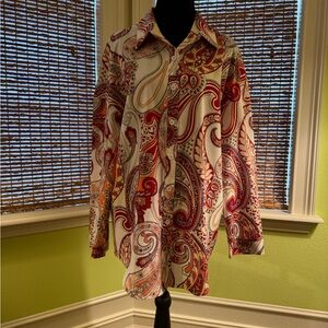 SHEIN Orange & White Paisley Button-Up Shirt